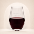 Kickoff & Cabernet engraved 11.5 oz stemless wine glass with red wine