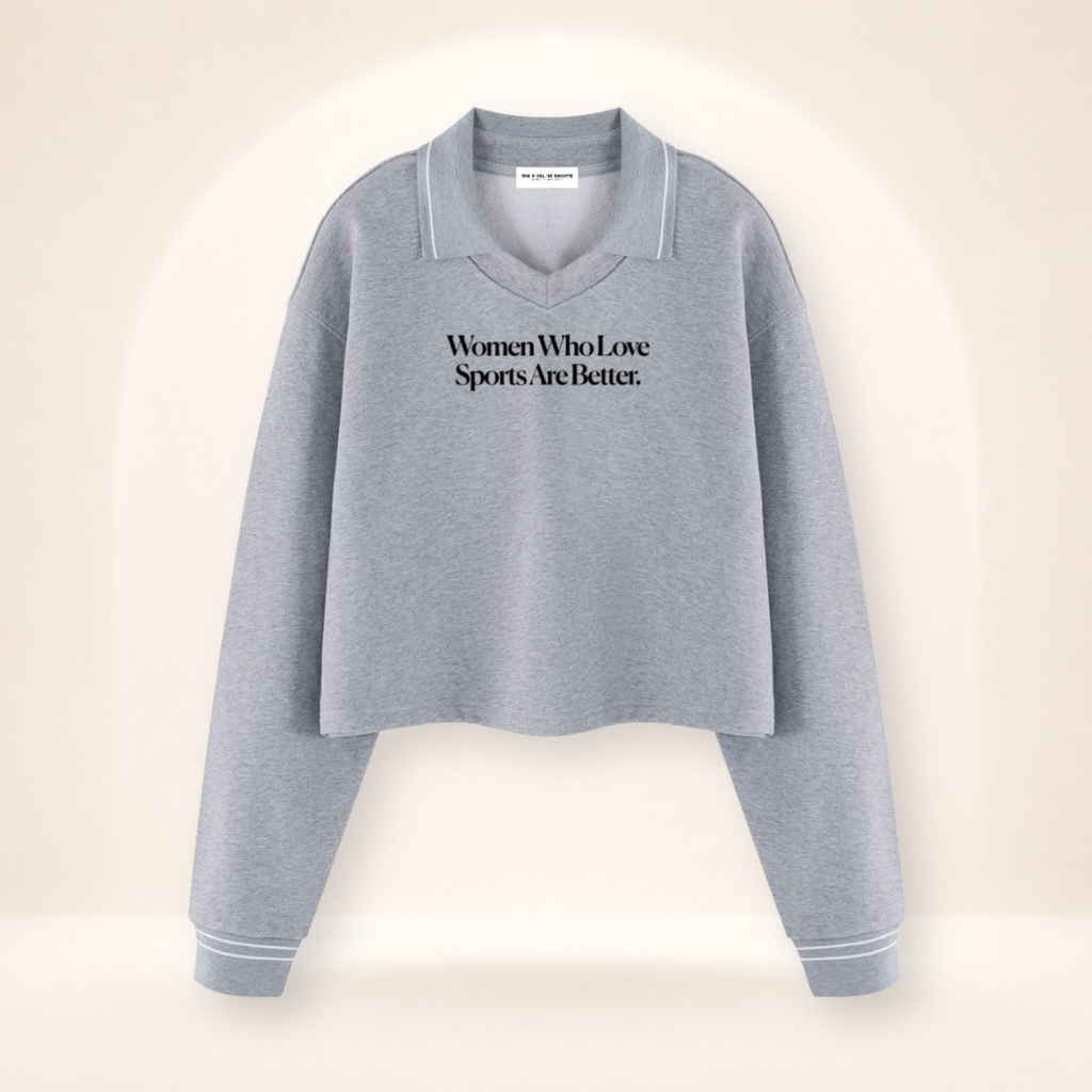 Women Who Love Sports Are Better Cropped Collared Sweatshirt – product view 2