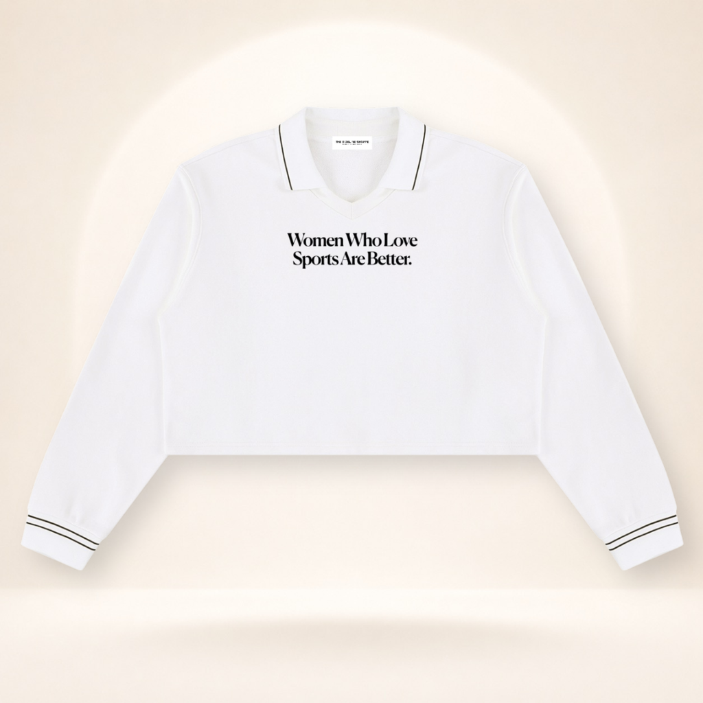 Women Who Love Sports Are Better Cropped Collared Sweatshirt – product view 6