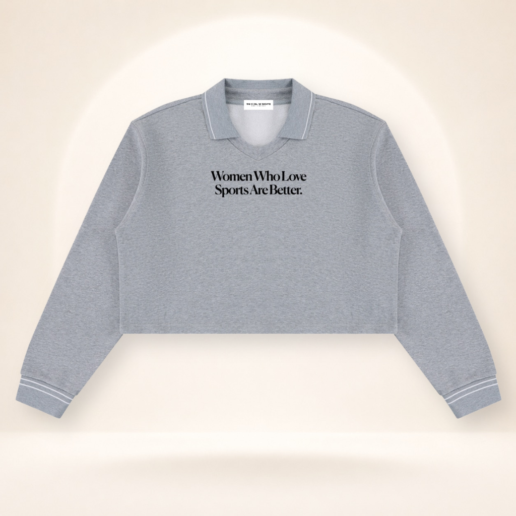 Women Who Love Sports Are Better Cropped Collared Sweatshirt – product view 7