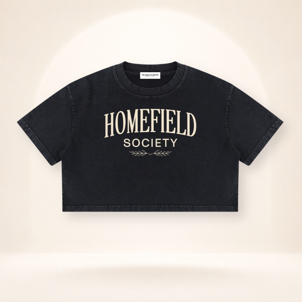 Homefield Society Mineral Wash Crop Tee – flat front view