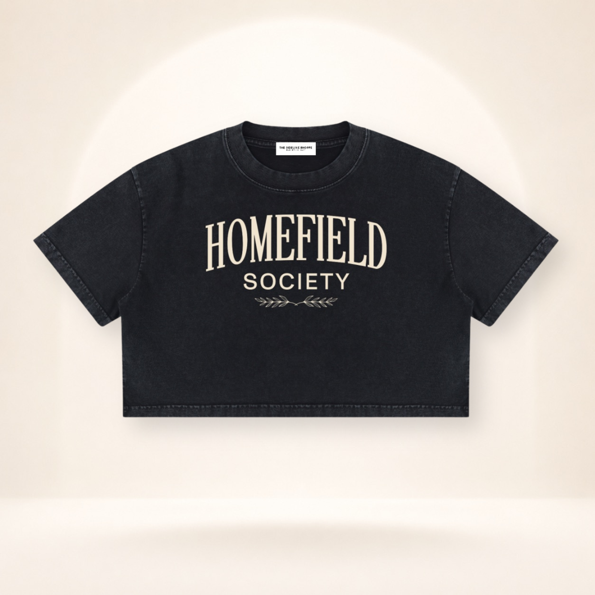 Homefield Society Mineral Wash Crop Tee – flat front view