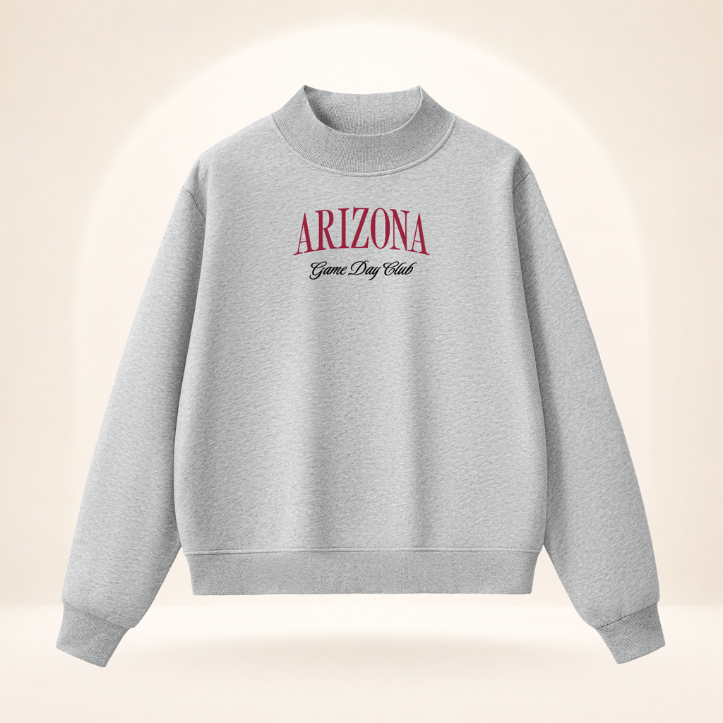 Arizona Game Day Club Mock-Neck Sweatshirt flower gray ghost mannequin front view
