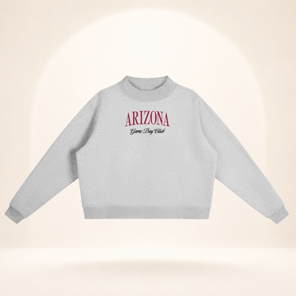 Arizona Game Day Club Mock-Neck Sweatshirt flower gray flat lay front view
