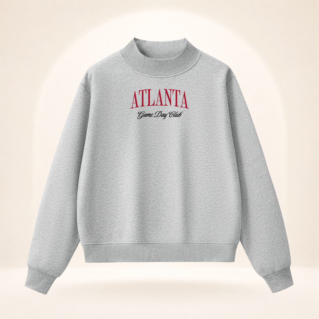 Atlanta Game Day Club Mock-Neck Sweatshirt flower gray ghost mannequin front view