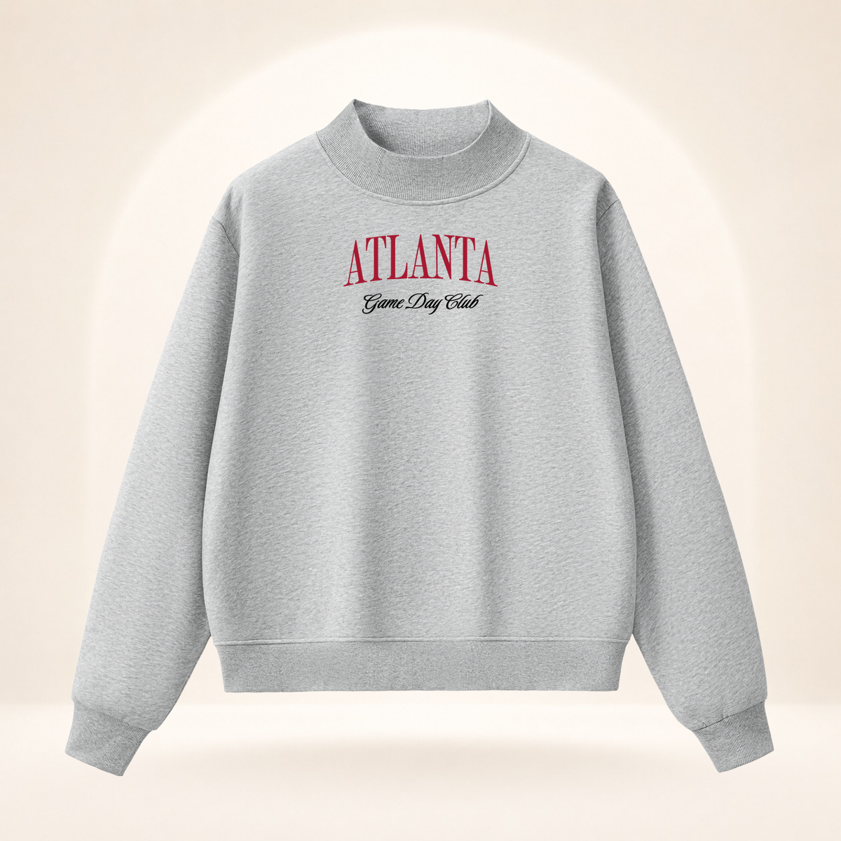 Atlanta Game Day Club Mock-Neck Sweatshirt flower gray ghost mannequin front view