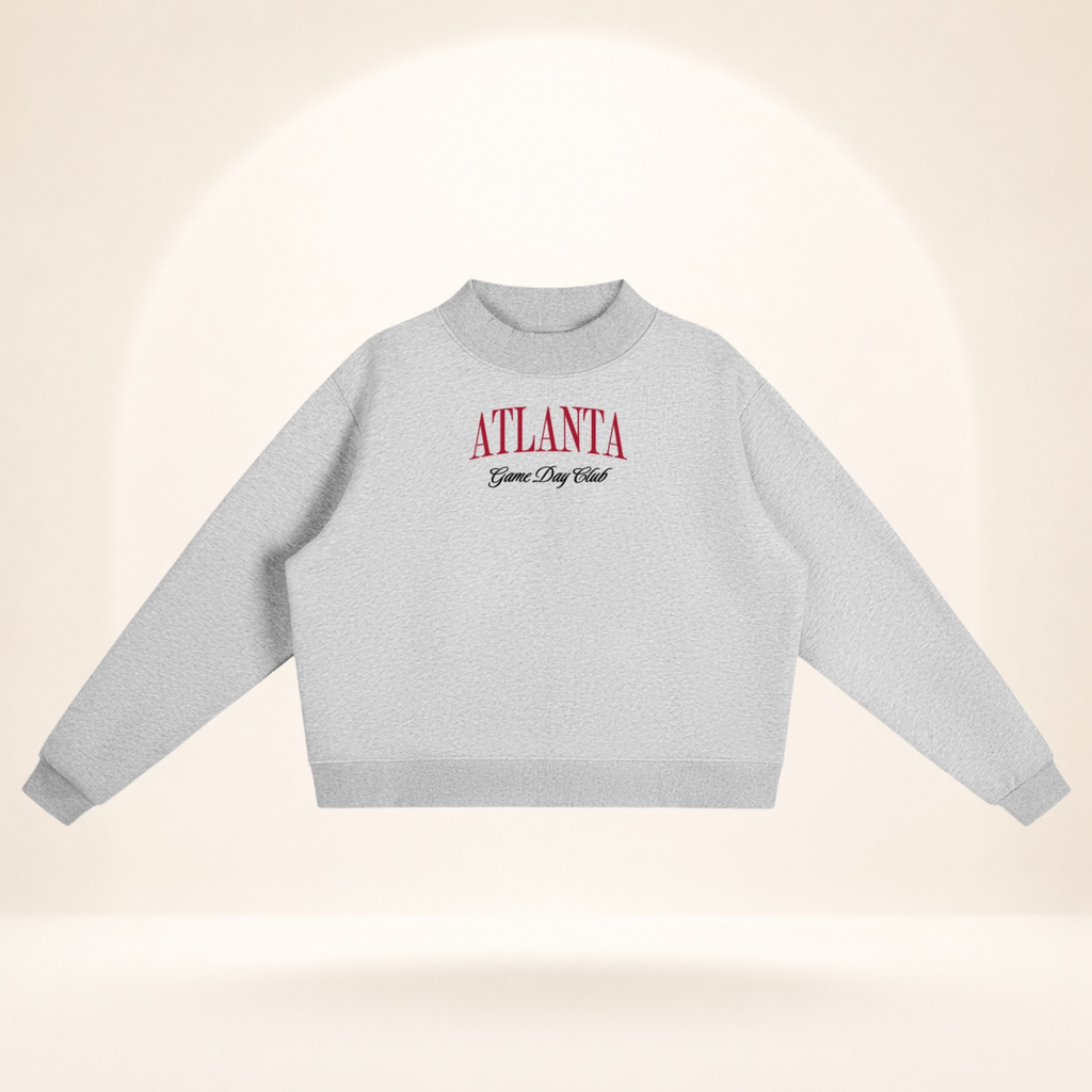 Atlanta Game Day Club Mock-Neck Sweatshirt flower gray flat lay front view