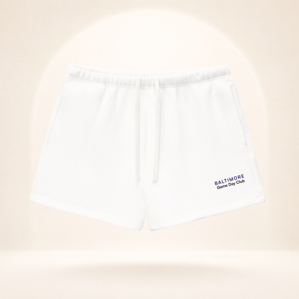 Baltimore Game Day Club Fleece Shorts white front mockup