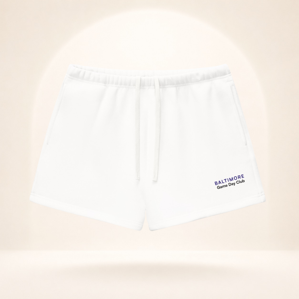 Baltimore Game Day Club Fleece Shorts white front mockup