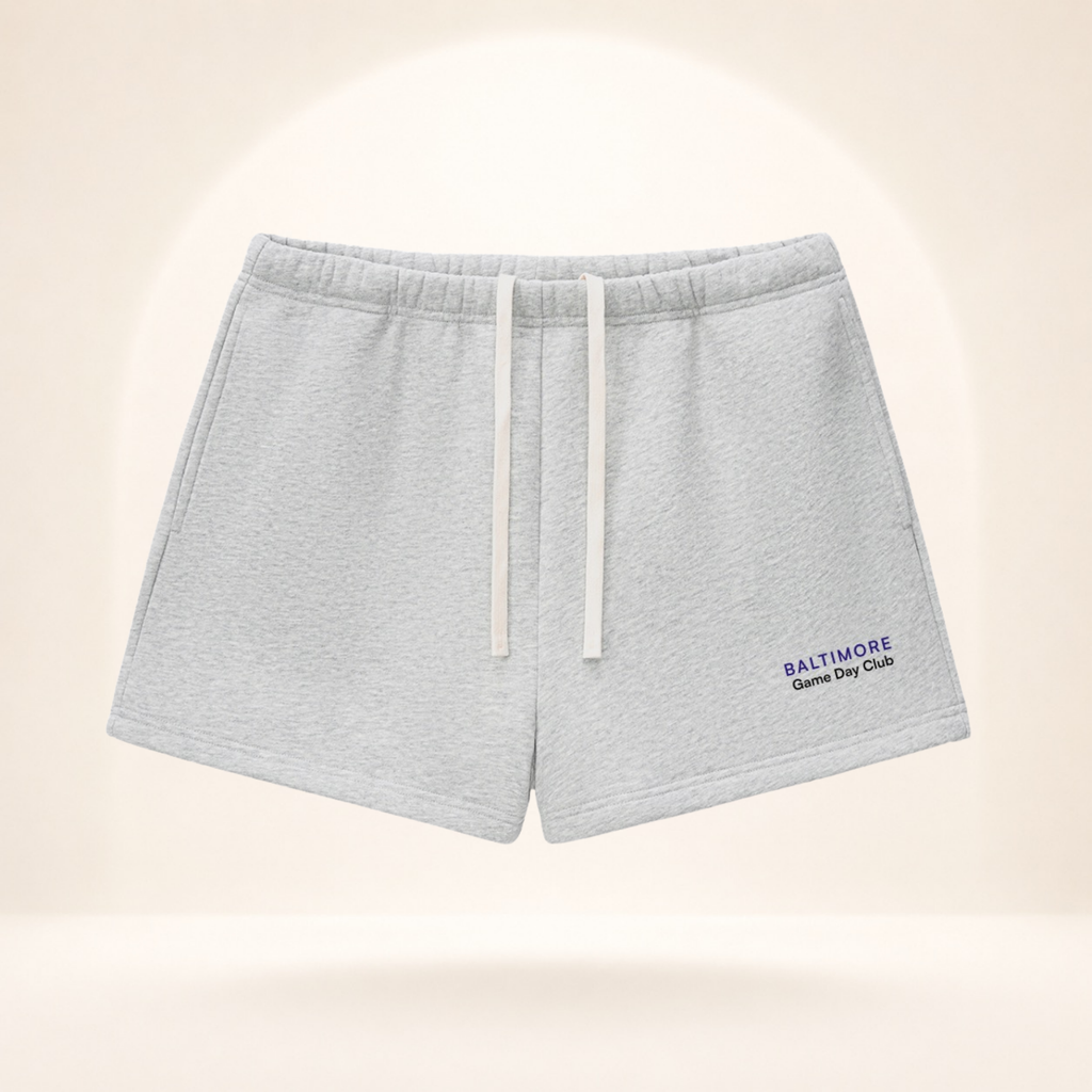 Baltimore Game Day Club Fleece Shorts flower gray front mockup