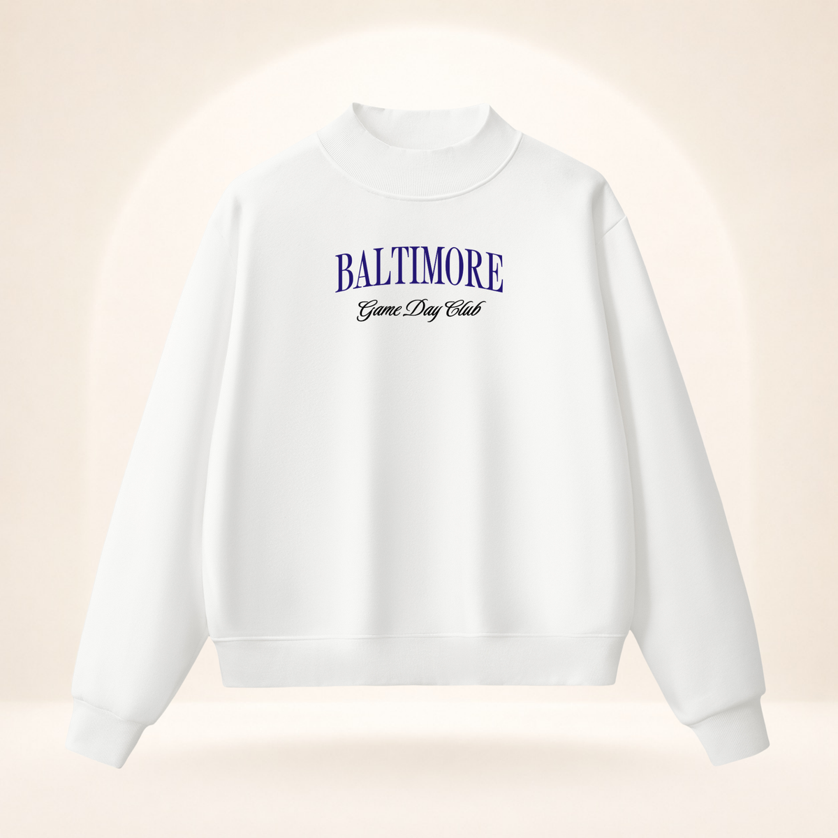 Baltimore Game Day Club Mock-Neck Sweatshirt white ghost mannequin front view