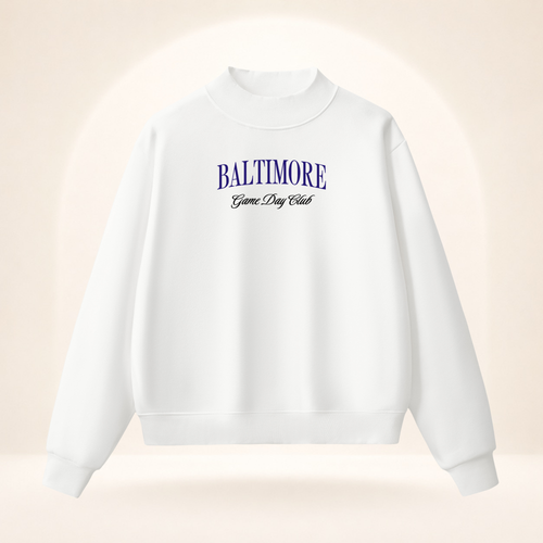 Baltimore Game Day Club Mock-Neck Sweatshirt white ghost mannequin front view