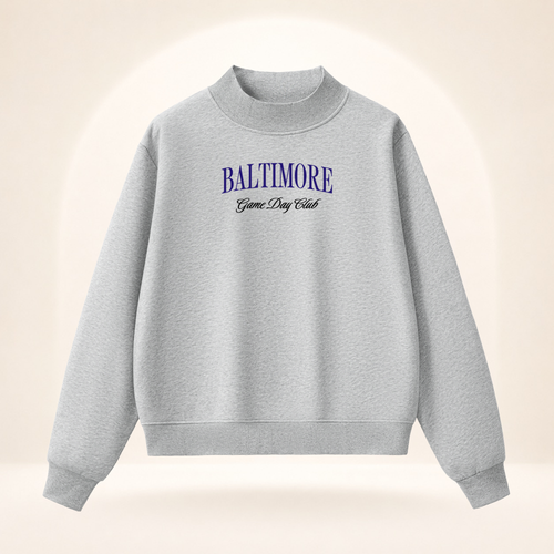 Baltimore Game Day Club Mock-Neck Sweatshirt flower gray ghost mannequin front view