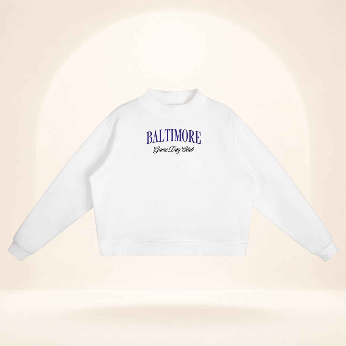 Baltimore Game Day Club Mock-Neck Sweatshirt white flat lay front view
