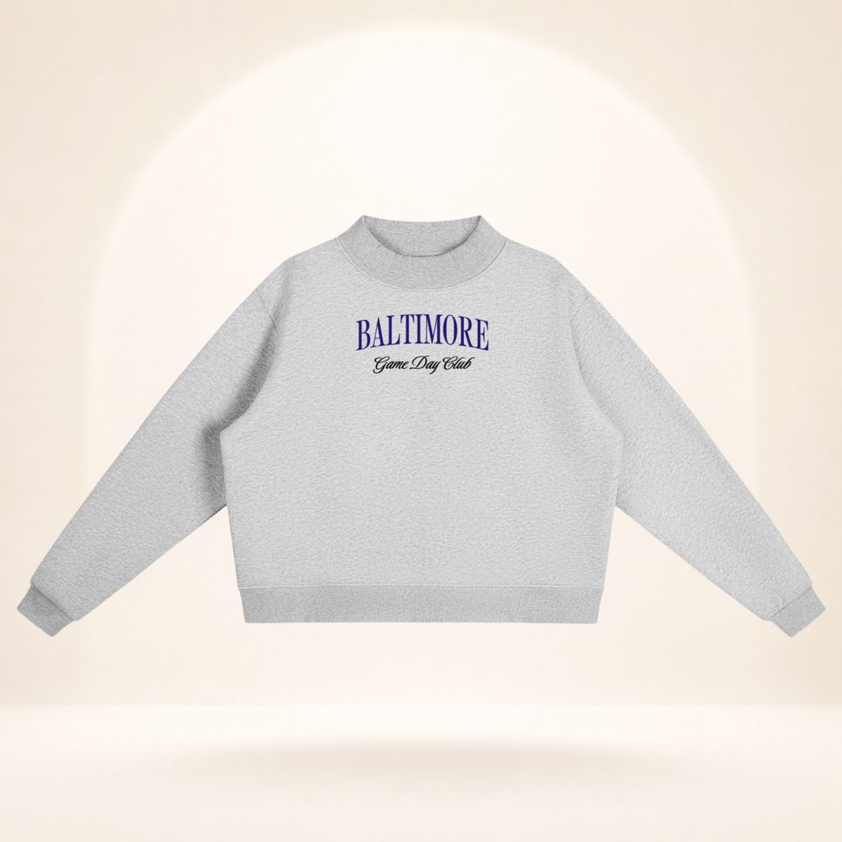 Baltimore Game Day Club Mock-Neck Sweatshirt flower gray flat lay front view
