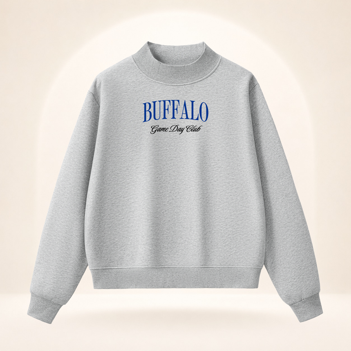 Buffalo Game Day Club Mock-Neck Sweatshirt flower gray ghost mannequin front view