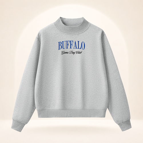 Buffalo Game Day Club Mock-Neck Sweatshirt flower gray ghost mannequin front view