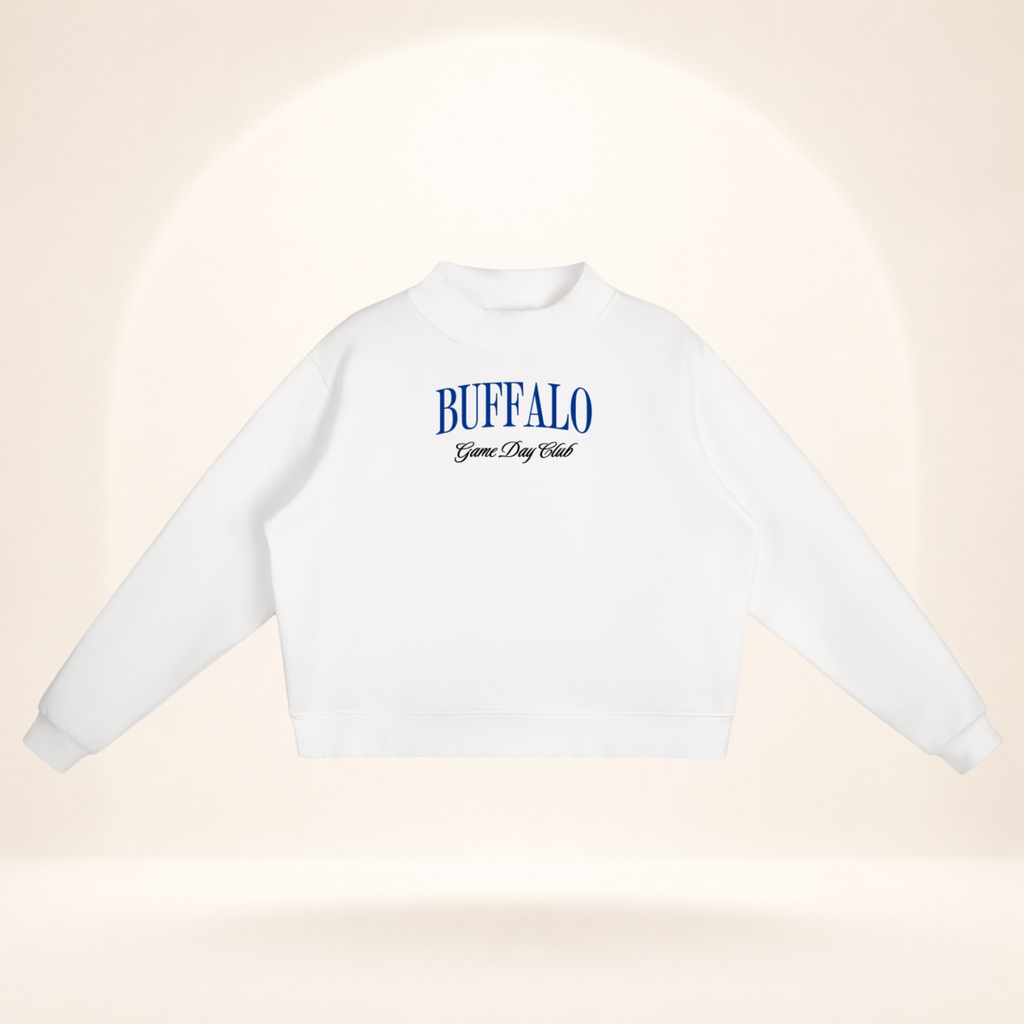 Buffalo Game Day Club Mock-Neck Sweatshirt white flat lay front view