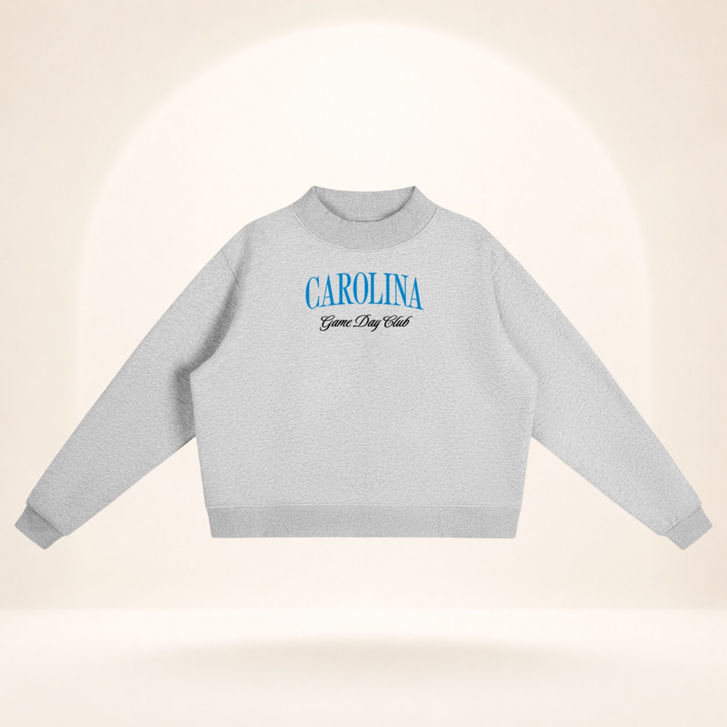 Carolina Game Day Club Mock-Neck Sweatshirt flower gray flat lay front view