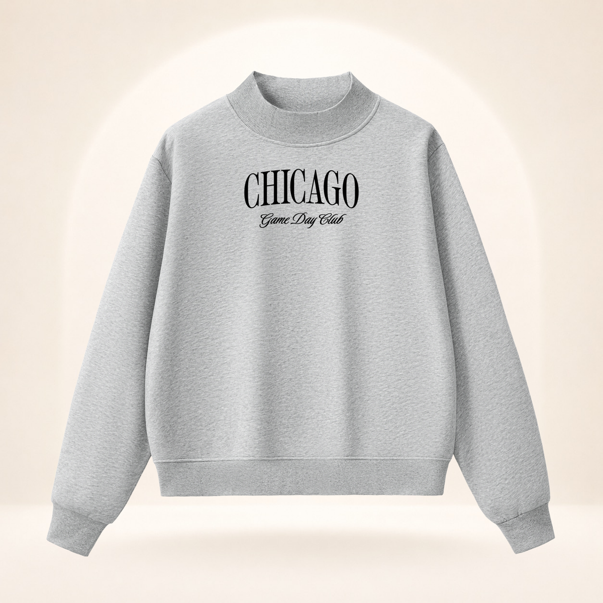 Chicago Game Day Club Mock-Neck Sweatshirt flower gray ghost mannequin front view