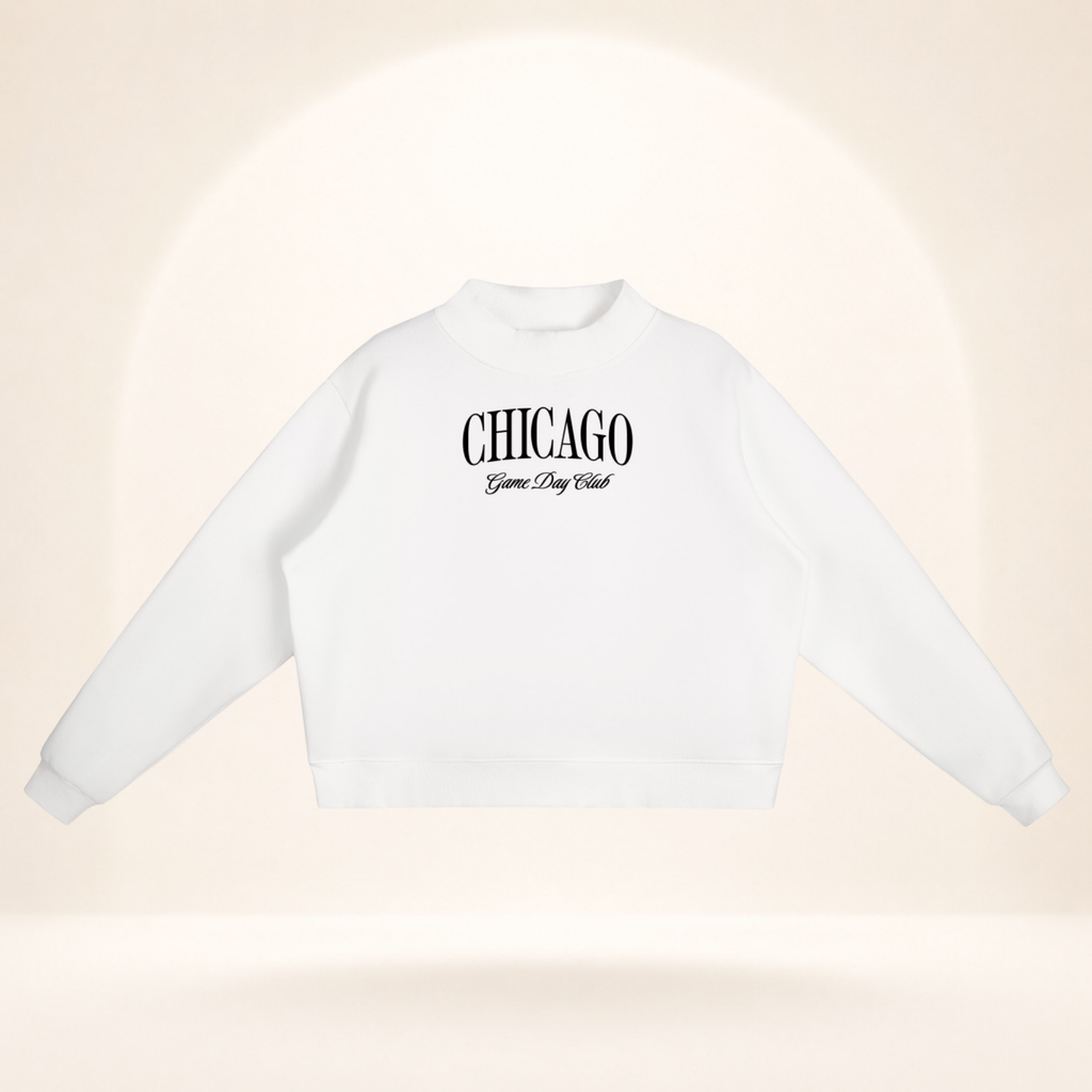 Chicago Game Day Club Mock-Neck Sweatshirt white flat lay front view