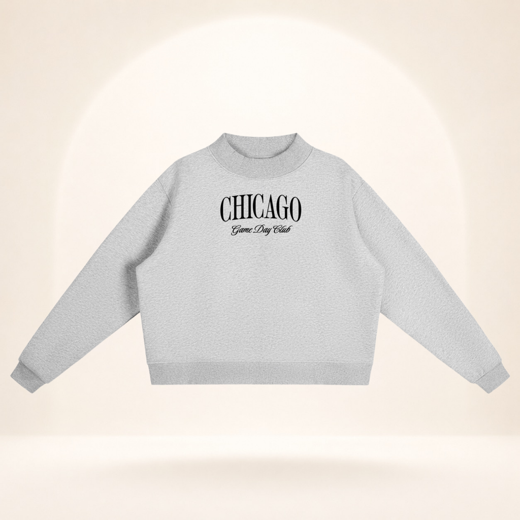 Chicago Game Day Club Mock-Neck Sweatshirt flower gray flat lay front view