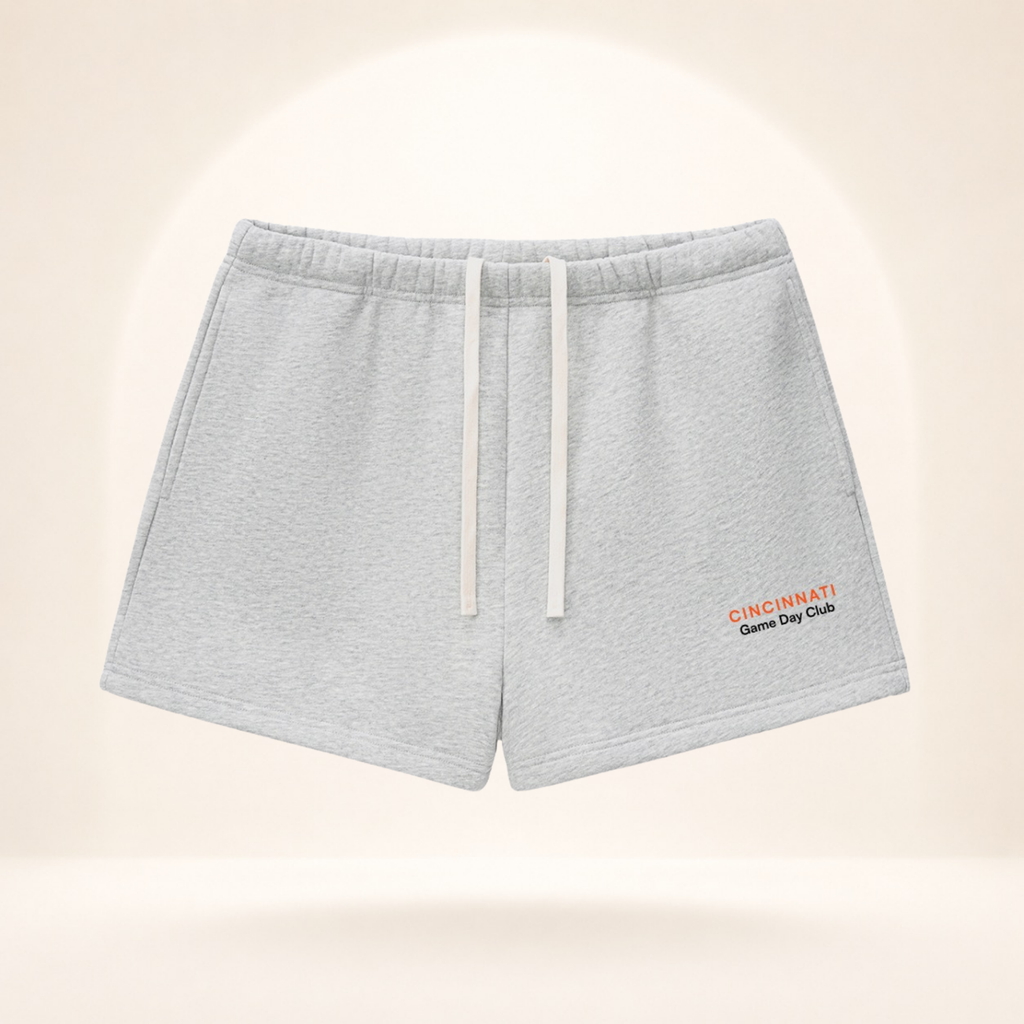 Cincinnati Game Day Club Fleece Shorts flower gray front mockup