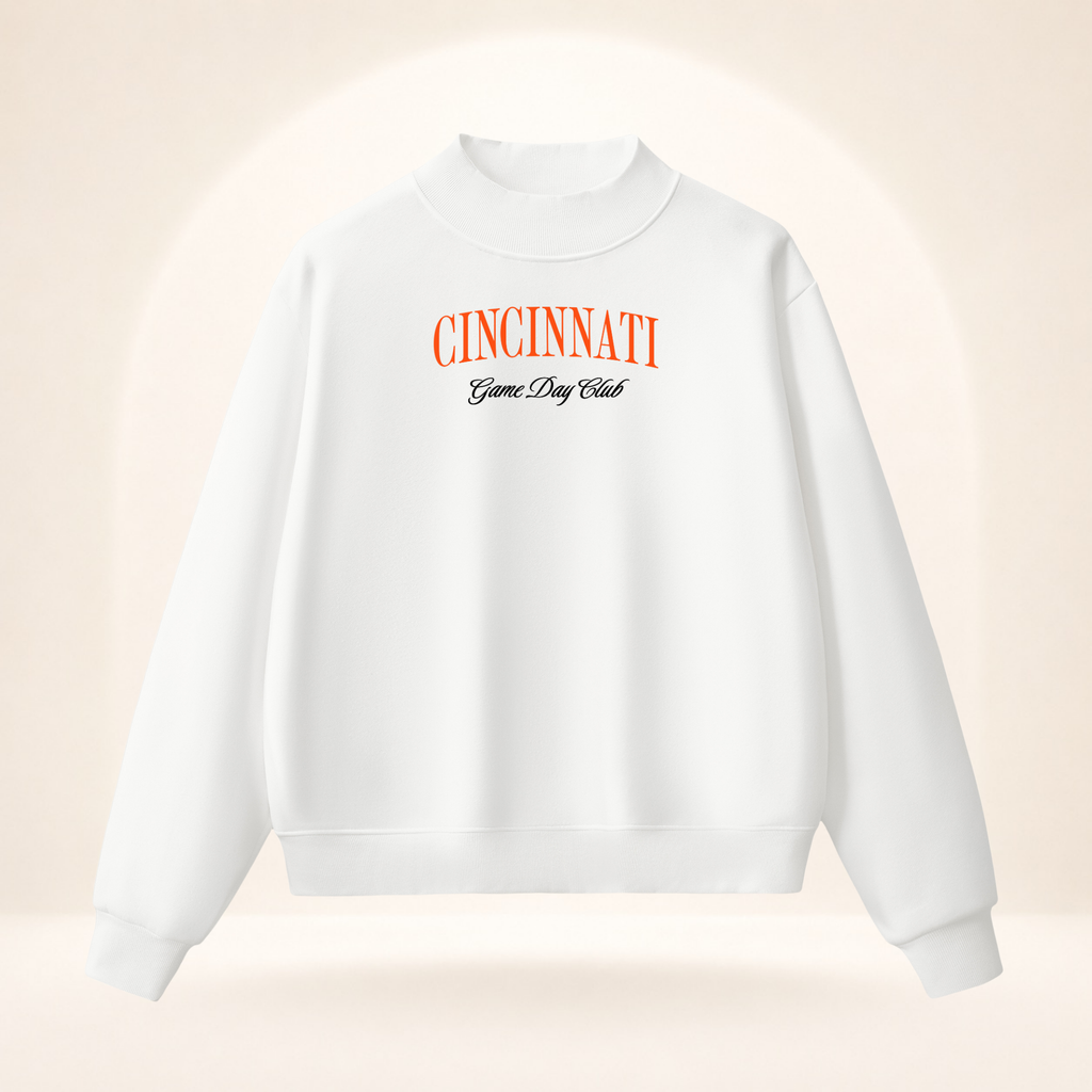 Cincinnati Game Day Club Mock-Neck Sweatshirt white ghost mannequin front view