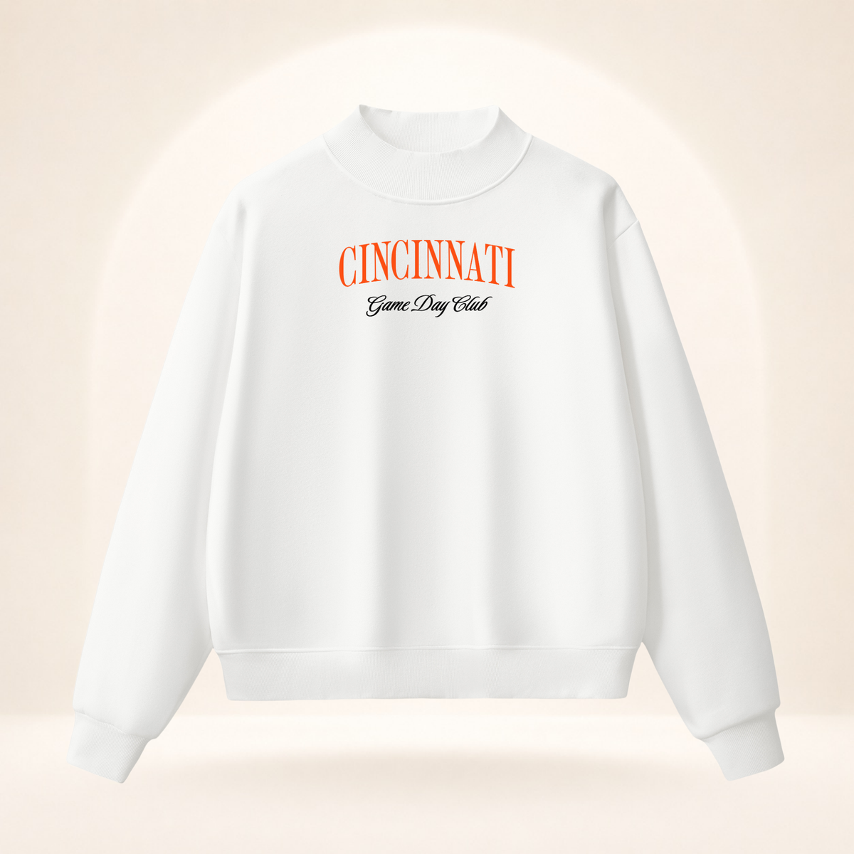 Cincinnati Game Day Club Mock-Neck Sweatshirt white ghost mannequin front view