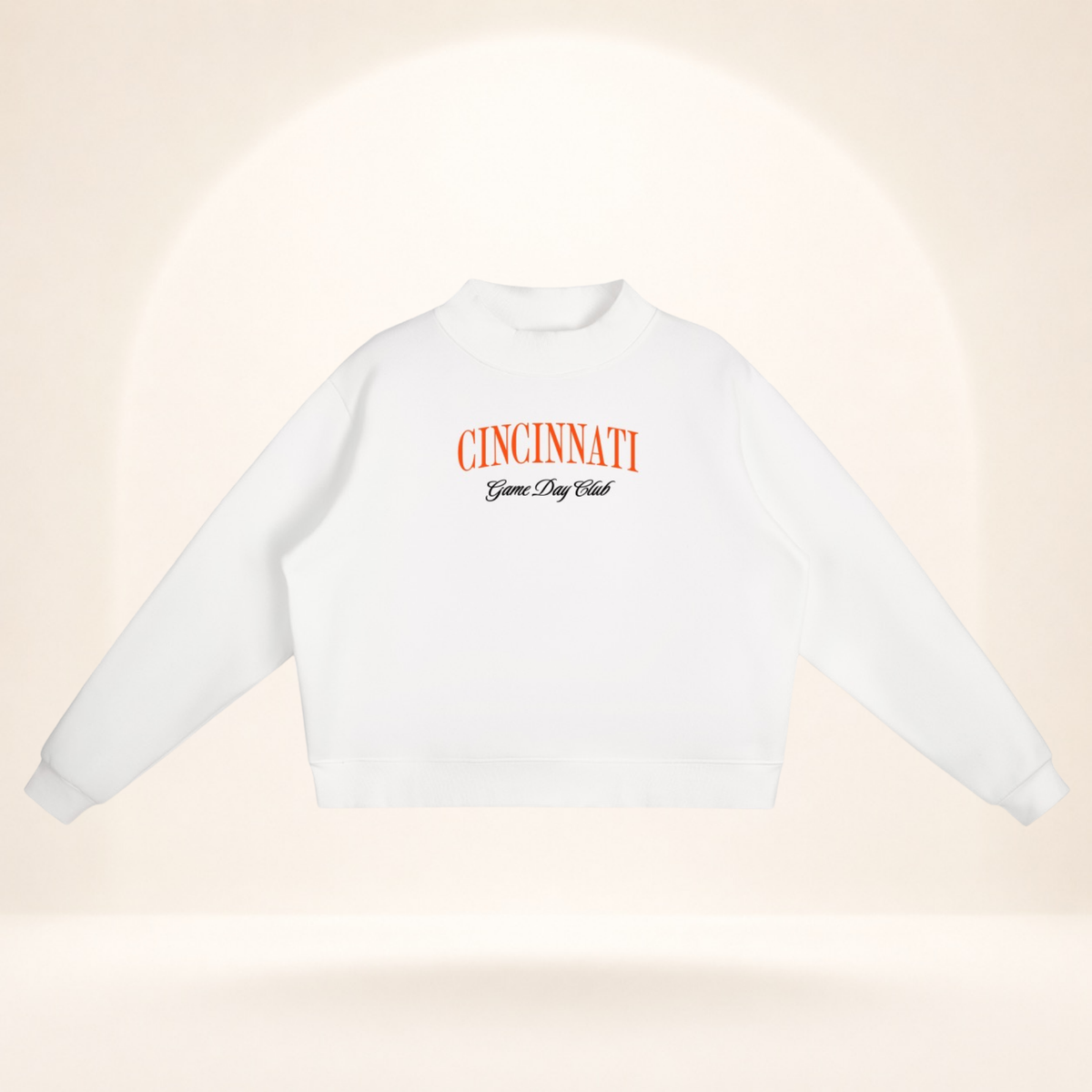 Cincinnati Game Day Club Mock-Neck Sweatshirt white flat lay front view