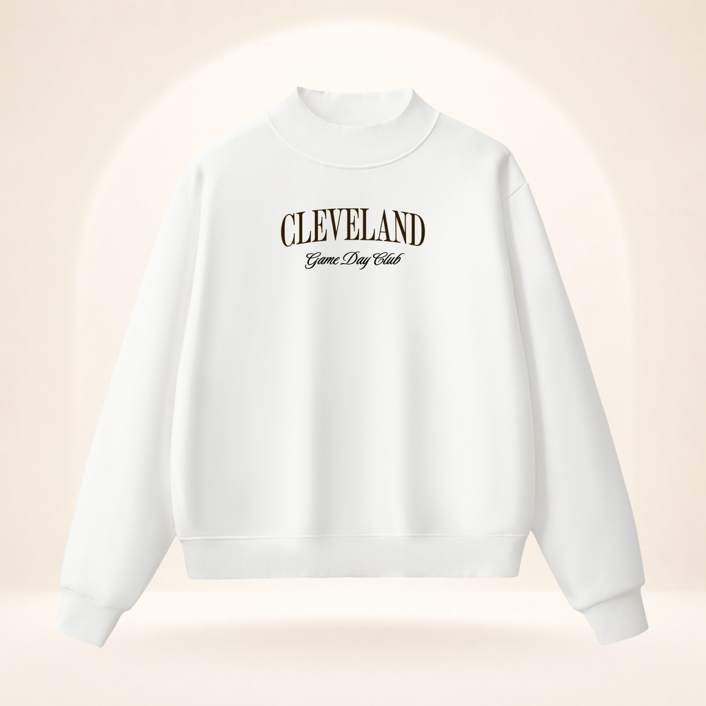Cleveland Game Day Club Mock-Neck Sweatshirt white ghost mannequin front view