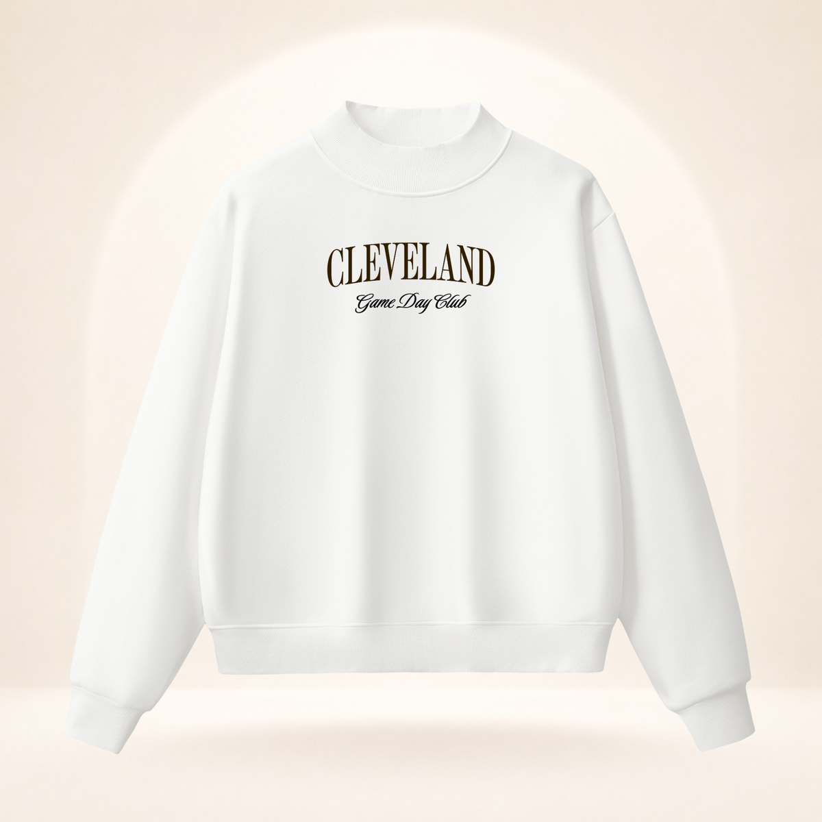 Cleveland Game Day Club Mock-Neck Sweatshirt white ghost mannequin front view