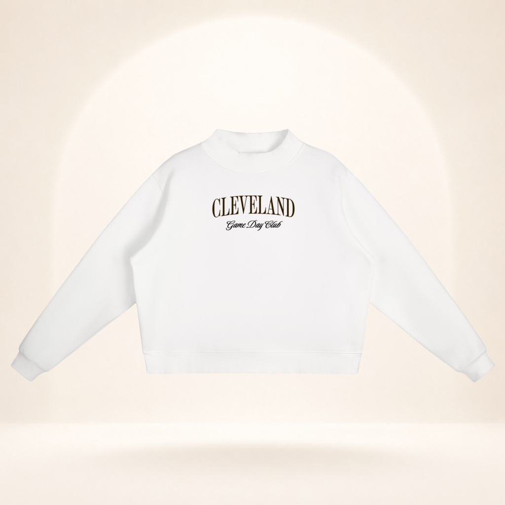 Cleveland Game Day Club Mock-Neck Sweatshirt white flat lay front view