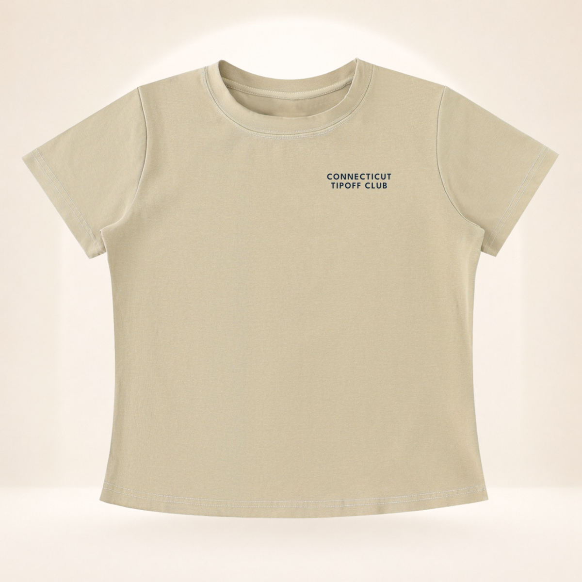 Flat front view of Connecticut Tipoff Club vintage wash women's basketball tee with Connecticut Tipoff Club chest mark.