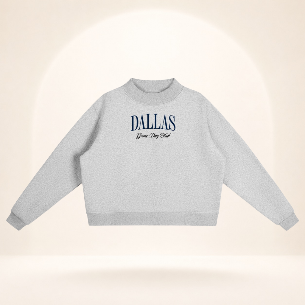 Dallas Game Day Club Mock-Neck Sweatshirt flower gray flat lay front view