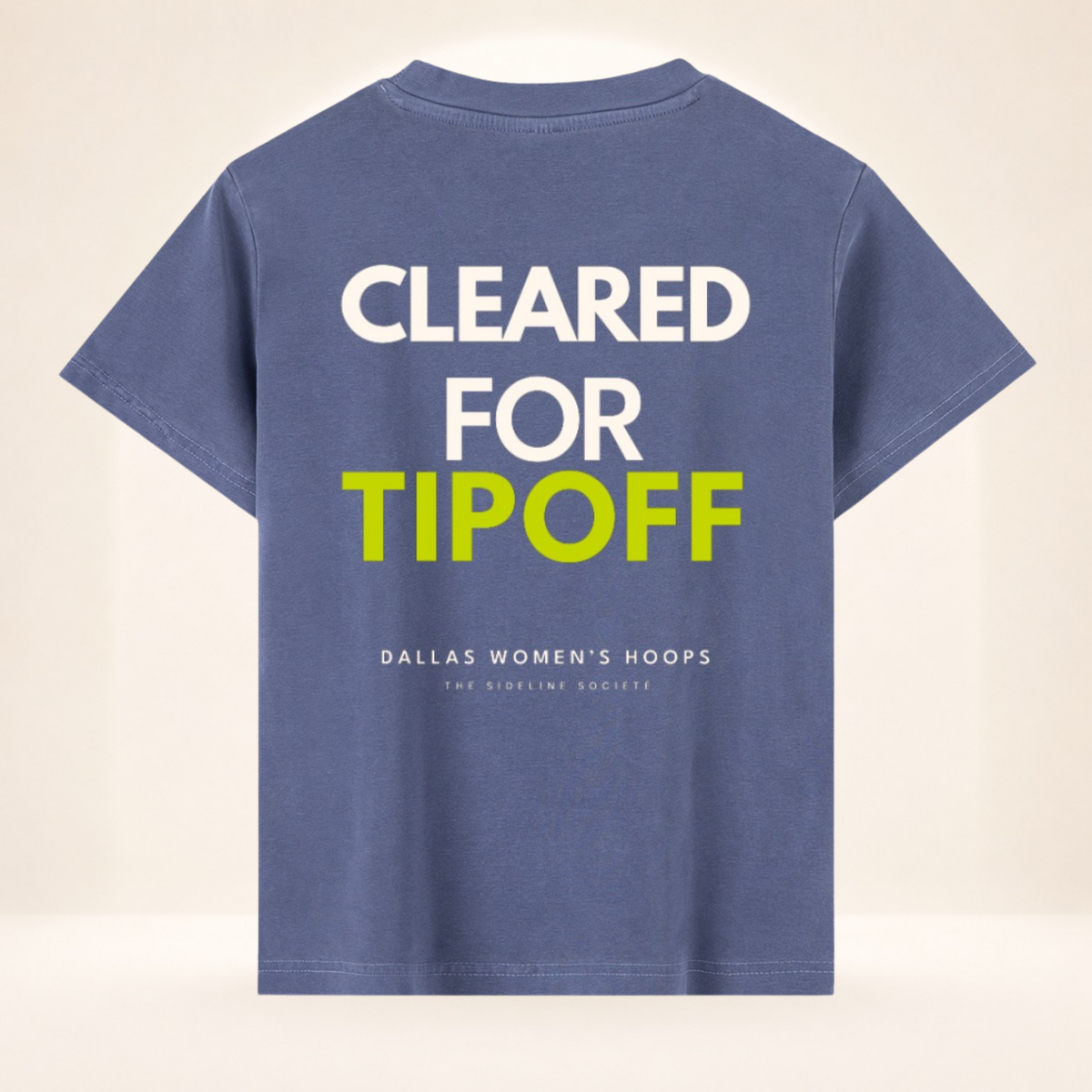 Back view of Dallas Tipoff Club vintage wash women's basketball tee with Cleared for Tipoff graphic.