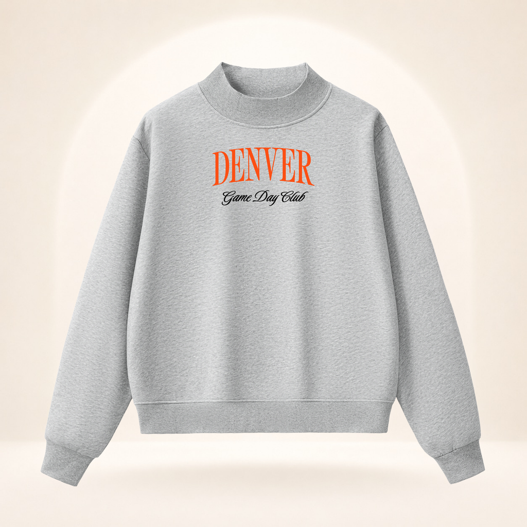 Denver Game Day Club Mock-Neck Sweatshirt flower gray ghost mannequin front view