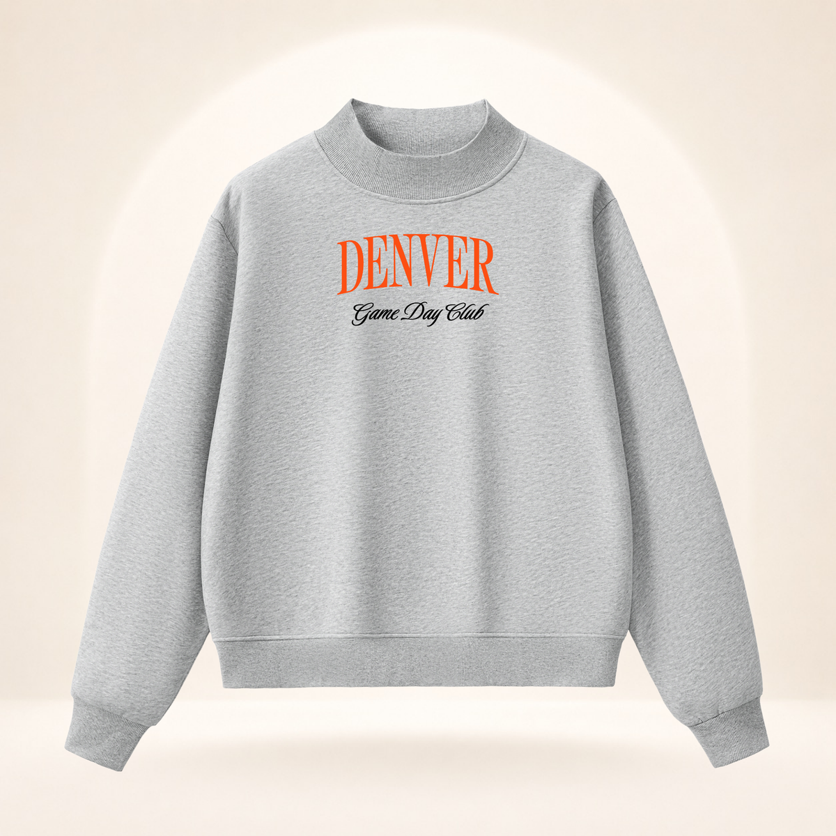 Denver Game Day Club Mock-Neck Sweatshirt flower gray ghost mannequin front view