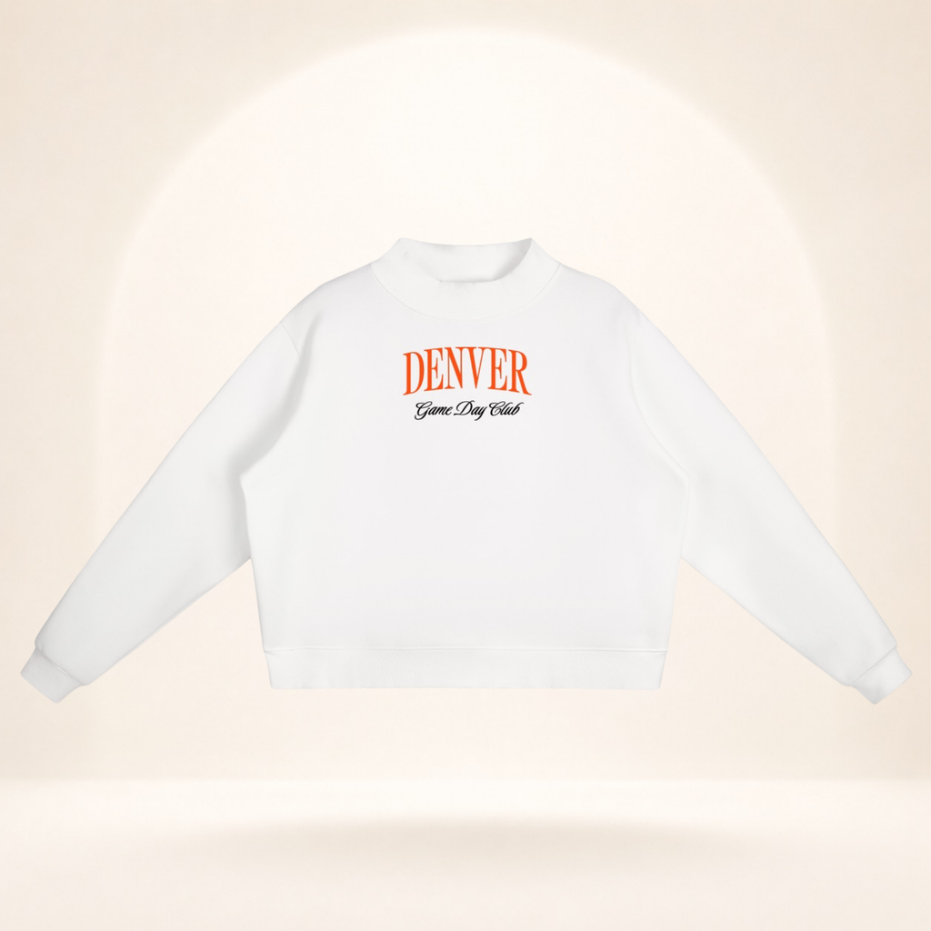 Denver Game Day Club Mock-Neck Sweatshirt white flat lay front view