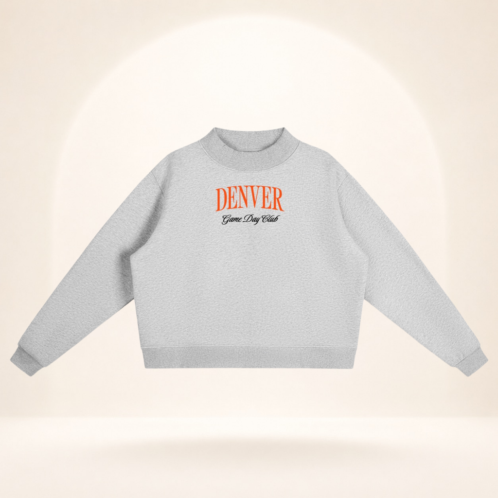 Denver Game Day Club Mock-Neck Sweatshirt flower gray flat lay front view