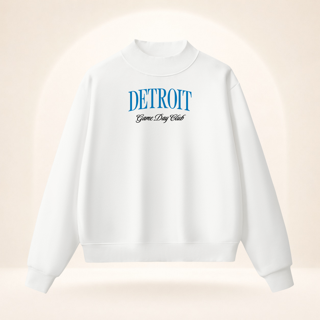Detroit Game Day Club Mock-Neck Sweatshirt white ghost mannequin front view