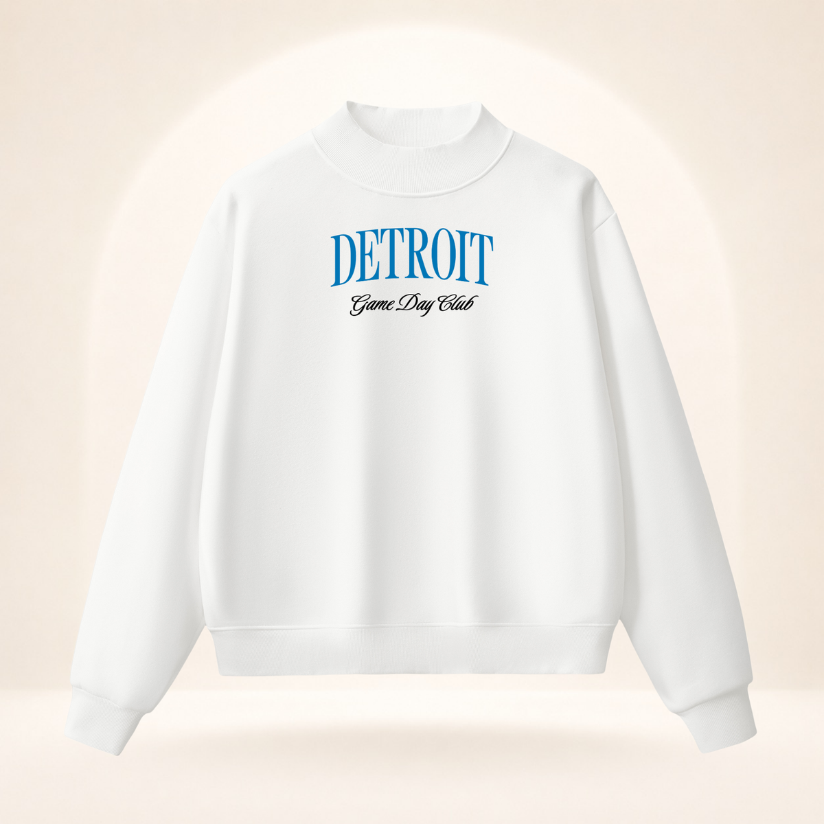 Detroit Game Day Club Mock-Neck Sweatshirt white ghost mannequin front view