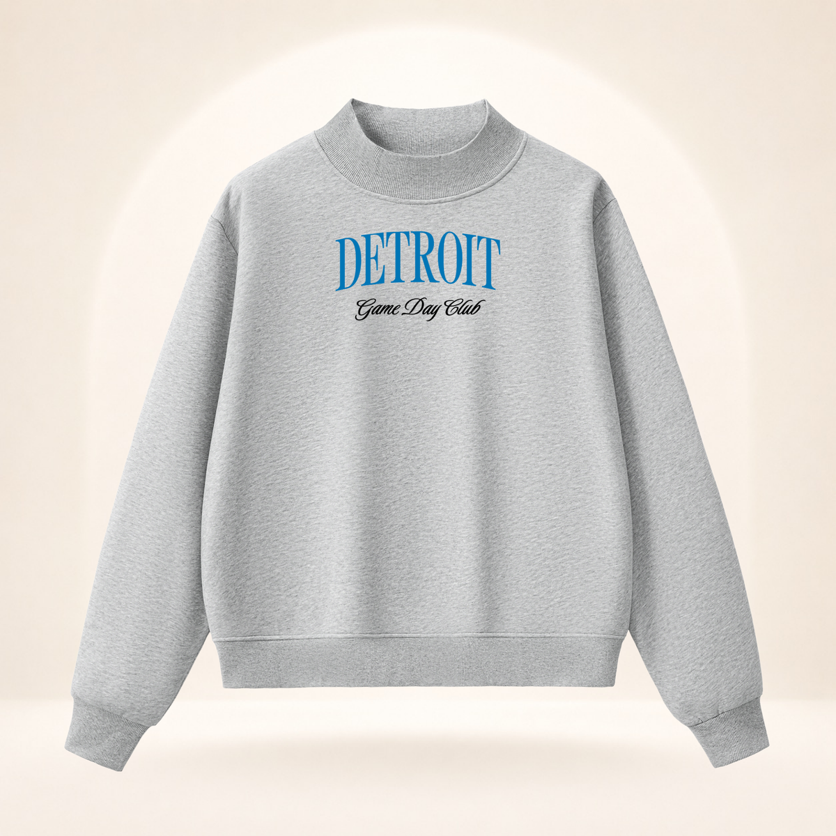 Detroit Game Day Club Mock-Neck Sweatshirt flower gray ghost mannequin front view