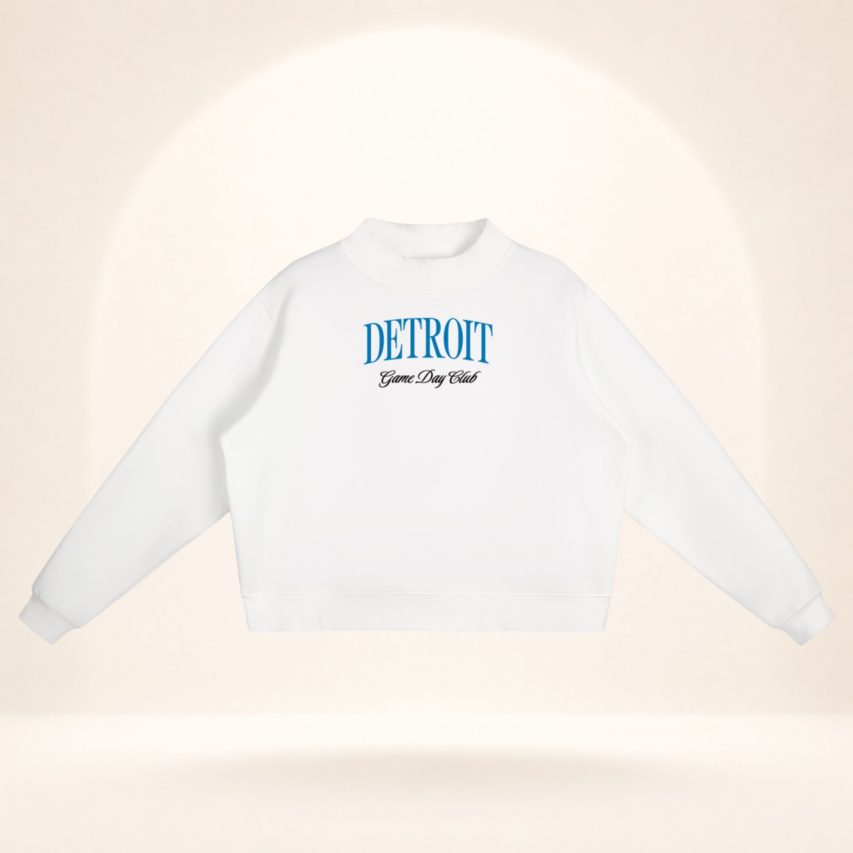 Detroit Game Day Club Mock-Neck Sweatshirt white flat lay front view