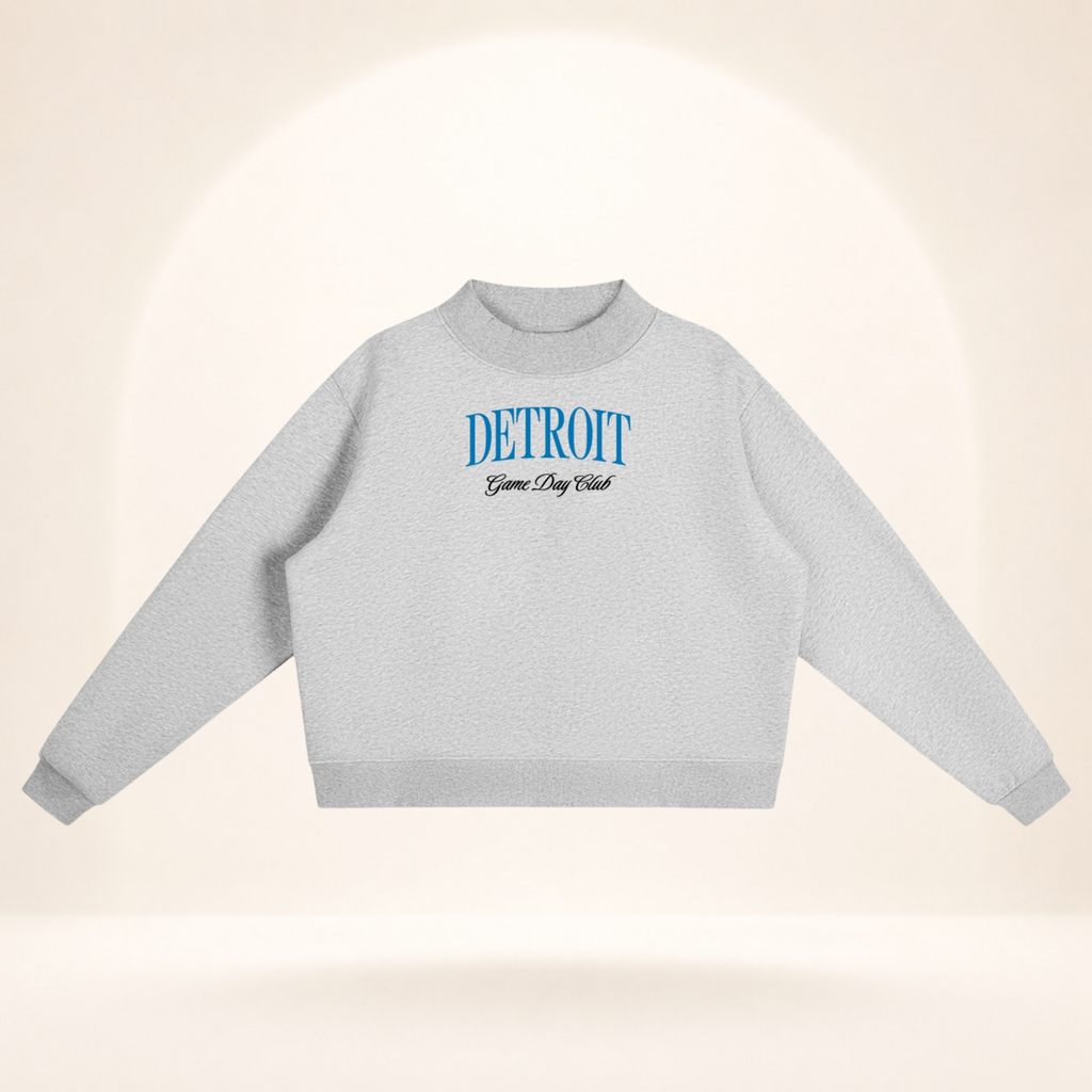 Detroit Game Day Club Mock-Neck Sweatshirt flower gray flat lay front view