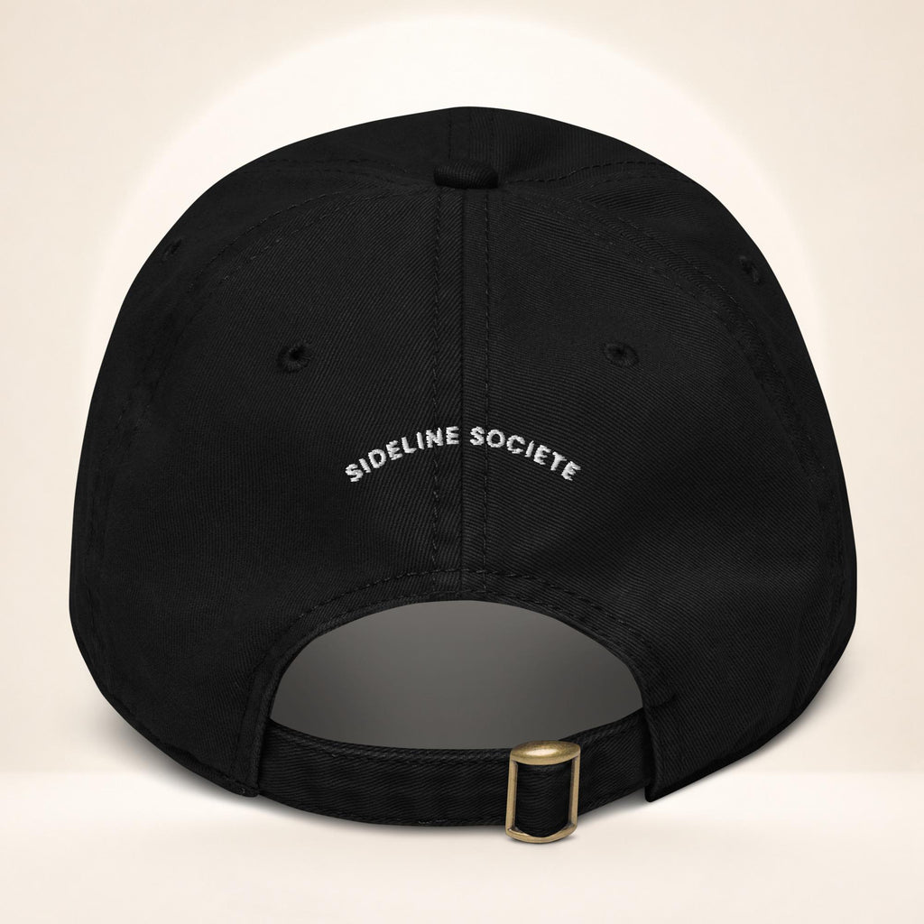 Black garment-washed cotton dad hat with embroidered “Full Court Femme.™” lettering on the front and an unstructured six-panel silhouette.