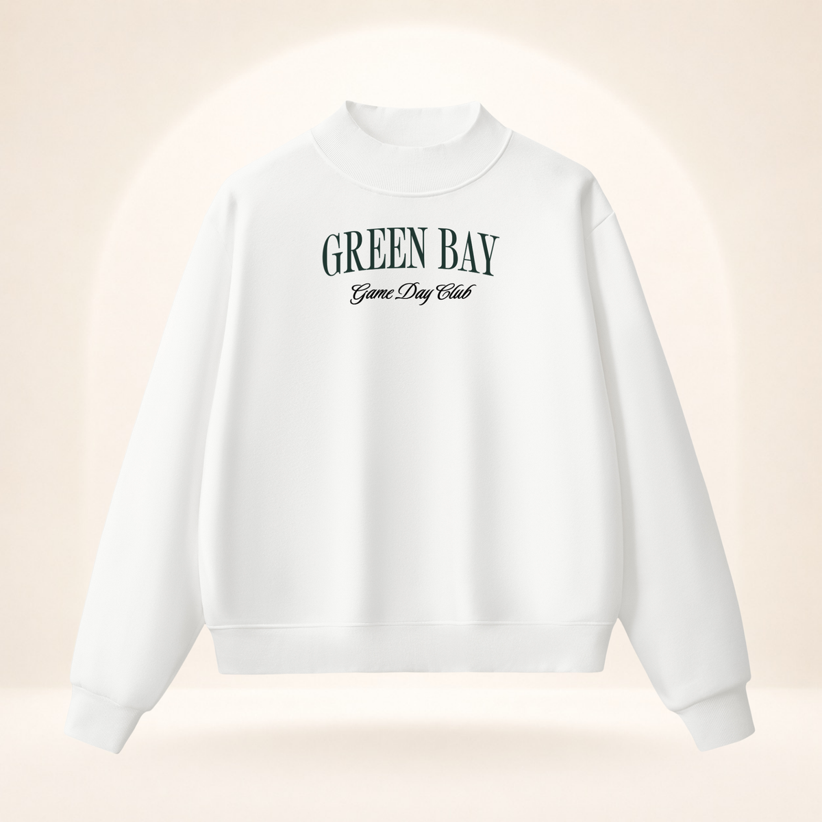 Green Bay Game Day Club Mock-Neck Sweatshirt white ghost mannequin front view