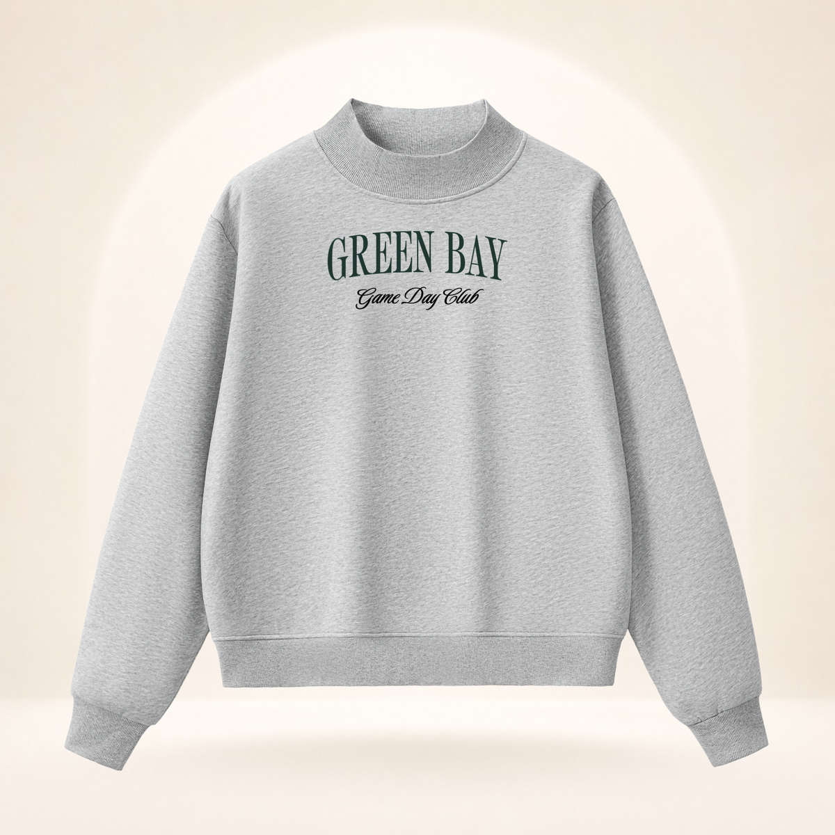 Green Bay Game Day Club Mock-Neck Sweatshirt flower gray ghost mannequin front view
