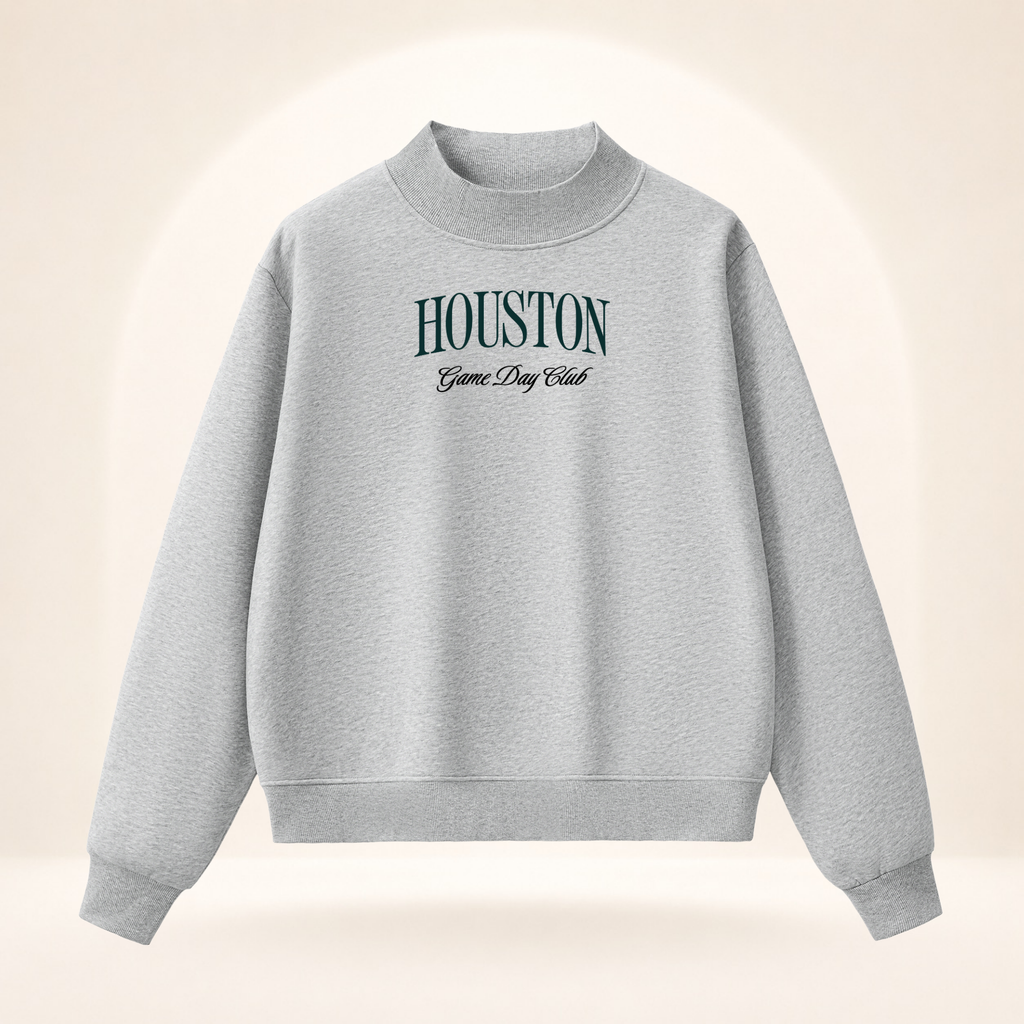 Houston Game Day Club Mock-Neck Sweatshirt flower gray ghost mannequin front view