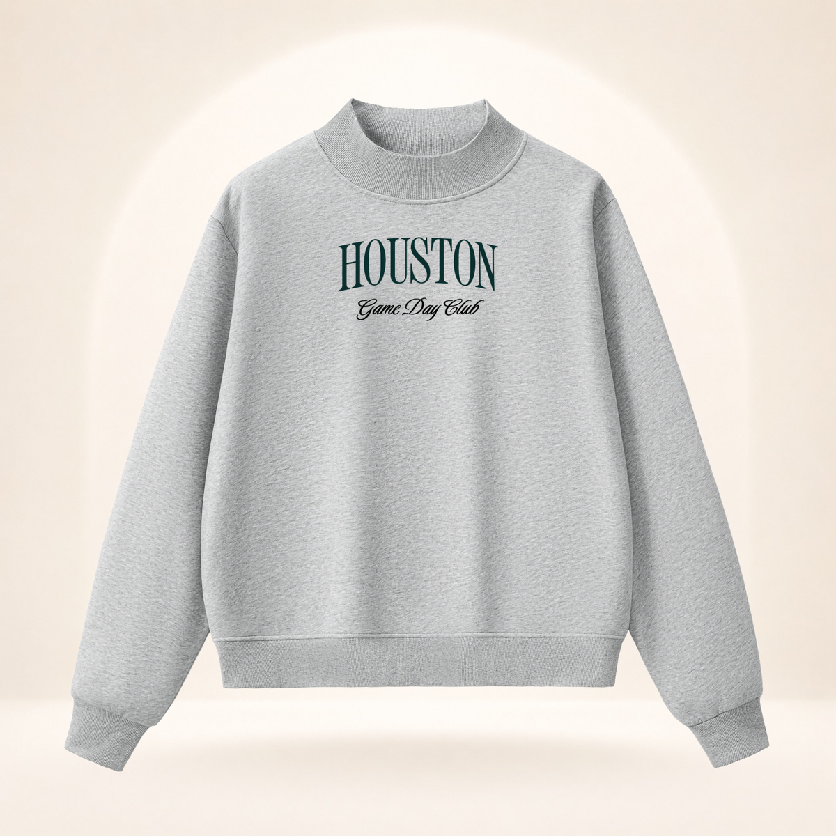 Houston Game Day Club Mock-Neck Sweatshirt flower gray ghost mannequin front view